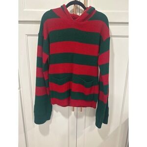VTG hand loomed 100% virgin fiber Striped Knitted Sweater Womens Medium 80's